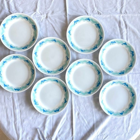 Corelle Ocean Dance Dolphins Salad Luncheon Plates Set/8 Vintage 1980’s 1990’s - Picture 3 of 13